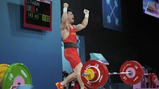 Li Fabin defended weightlifting title mens 61kilogram division record by lifting 143 kilograms 310 [upl. by Nolyar]