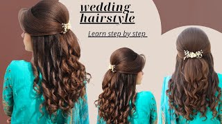 how to make a fast and simple beautiful wedding hairstyle  wedding hairstyle for medium short hair [upl. by Culosio726]