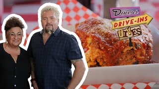 Guy Fieri Eats LargerThanLIFE Lasagna  Diners DriveIns and Dives  Food Network [upl. by Etselec]