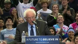 Bird lands on Sanders podium during Portland rally [upl. by Ytte677]