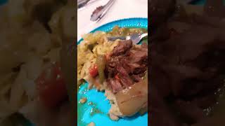 Pot roast and carrots over mash potatoes and side of cabbage [upl. by Anihta]