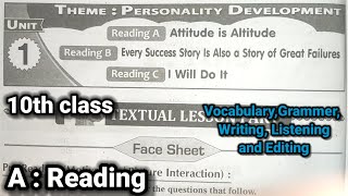 10th class  Unit  1 Reading A  Attitude is Altitude  Vocabulary  Grammer  Listening  Writing [upl. by Moretta]