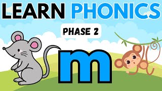 Phonics Letter Sound m words  Phase 2  Phonics for Kids  Learn to Read  Alphabet Sounds [upl. by Dasa]