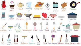 List of Essential Kitchen Utensils  Learn Names of Kitchen Tools in English [upl. by Tarrsus]