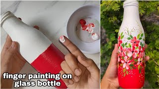 Beautiful red and white glass bottle painting idea Easy glass bottle painting technique with finger [upl. by Herstein]