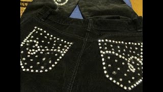 DIY HOW TO MAKE DESIGNER JEANS WITH RHINESTONES AND BEADS [upl. by Alick]