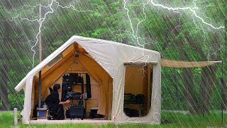 COZY CAMPING IN HEAVY RAIN WITH NEW INFLATABLE TENT [upl. by Ready394]