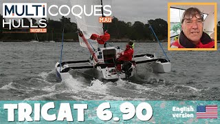 TRICAT 690 Trimaran  Strong Wind Boat Review Teaser  Multihulls World [upl. by Lanod]