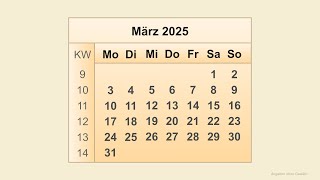 Kalender März 2025 [upl. by Irak]