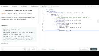 Minimum ASCII Delete Sum for Two Strings  Leetcode 712  Python [upl. by Hulda]