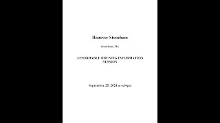 Stoneham Hanover  Affordable Housing Informational Session [upl. by Stephenson128]