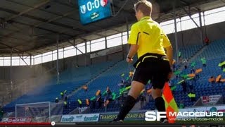 Arrows Frustrated soccer fans using neosigns to show players the goal HD [upl. by So]