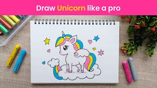 Draw Unicorn Like Pro  How To Draw A Cute Unicorn  Unicorn Drawing for Kids  Easy step by step [upl. by Elmajian]