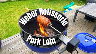 How To  Weber Kettle Rotisserie Pork Loin Roast With Perfect Crackling [upl. by Katya]