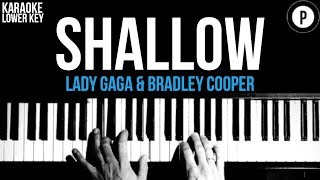 Lady Gaga amp Bradley Cooper  Shallow Karaoke SLOWER Acoustic Piano Instrumental Cover LOWER KEY [upl. by Annahtur]