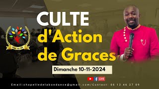 CULTE DACTIONS DE GRACES  PASTEUR LERICHE IBINGA  DIM 10 NOV 2024 [upl. by Hsatan]