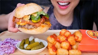 CHEESY JUICY PORK BURGER ASMR EATING SOUNDS NO TALKING  SASASMR [upl. by Annalise127]