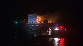 Officials cancel Marblehead Massachusetts fireworks show after overnight barge fire [upl. by Ave]