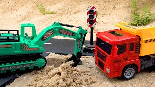 Construction vehicles at work  Excavator and dump truck install traffic lights  BIBO TOYS [upl. by Acessej]