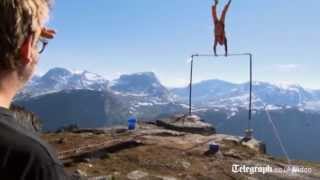 BASE jumper survives cliff edge stunt fail in Norway [upl. by Ahseinek129]