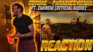 EMINEM STILL BEING EMINEM  Cordae  Parables Remix FT Eminem REACTION [upl. by Yenaiv]