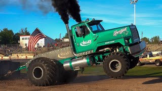 Semi Pulling 2022 Over The Top Diesel Showdown class a semis Onaway Speedway [upl. by Enirok]