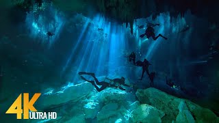 4K Cenotes Dive Relaxation Video  Mexican Underwater Caves  Incredible Underwater World  3 HOUR [upl. by Ifok341]