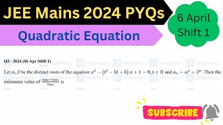 let α β be the distinct roots of the equation x²t²5t6x10t ∈ R amp aₙαⁿβⁿ then minimum value [upl. by Kyriako]