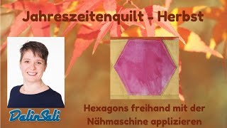 Hexagons freihand mit der Maschine applizieren  Jahreszeitenquilt [upl. by Ecirb]