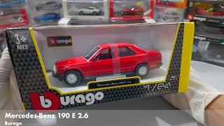 Classic Elegance Red Mercedes Benz 190 E 26 by Burago in 124 Scale [upl. by Aihseken]