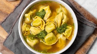 3Ingredient Pesto Tortellini Soup Recipe [upl. by Cranford107]