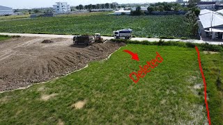 Nicely project Process fill land dozer pour stone delete water grass with dump trucks unload [upl. by Gniliem]