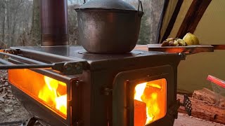 HOT TENT CAMPING • WINNERWELL WOODLANDER DOUBLE VIEW WOOSTOVE [upl. by Rie]