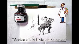 Técnica de la tinta china aguada [upl. by Lohcin76]