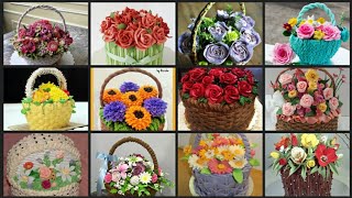 Flowers Basket Cake Design flowers basket cake decorations ideas  flowers basket cake [upl. by Fillender574]