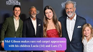 Mel Gibson makes rare red carpet appearance with his children Lucia 14 and Lars 7 [upl. by Godden585]