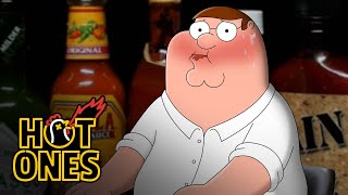 Peter Griffin Bares It All While Eating Spicy Wings  Hot Ones [upl. by Oiramed]