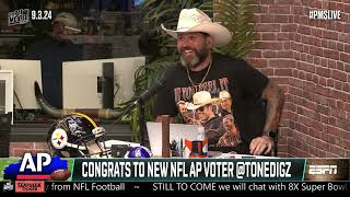 CONGRATS 👏 Tone Digs added to NFL AP voter panel  The Pat McAfee Show [upl. by Kaile]