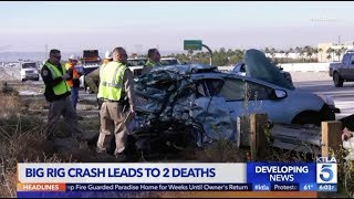 Rancho Cucamonga Two Dead After Five Vehicle Crash Follows BigRig Collision on 15 Freeway [upl. by Akimaj]