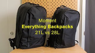 Moment Everything Backpacks 21L vs 28L Quick Size Comparison [upl. by Ajin660]