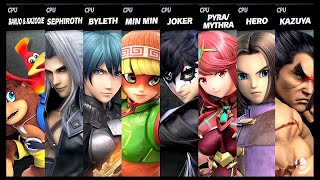 Banjo amp Kazooie VS Sephiroth VS Byleth VS Min Min VS Joker VS Pyra Mythra VS Hero VS Kazuya Ultimate [upl. by Frederigo84]