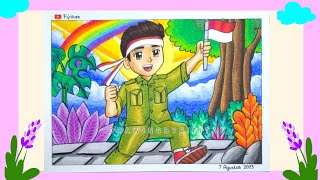 CARA MENGGAMBAR DAN GRADASI WARNA OILPASTEL TEMA KEMERDEKAAN  17 AGUSTUS  EP 439 [upl. by Charyl]