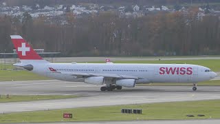 Swiss Airbus A340300 Takeoff  Zurich Airport ZRH [upl. by Adriel947]