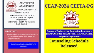 CEAP2024 CEETAPG Category Counselling Schedule Released ceeta ceap2024 pgadmissions [upl. by Sigismond]