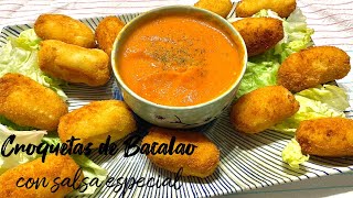 CROQUETAS DE BACALAO CON SALSA ESPECIAL🐟🧆🍅COD CROQUETTES WITH SPECIAL SAUCE RECETA SEMANA SANTA [upl. by Nifled492]