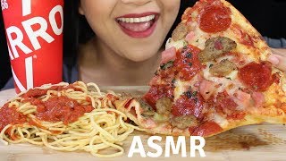 Asmr SBARRO MEAT PIZZA and SPAGHETTI Eating Sounds NO TALKING [upl. by Dremann]