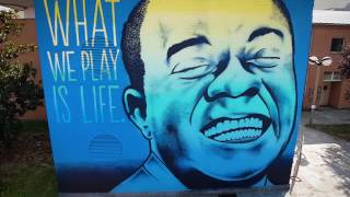 WHAT WE PLAY IS LIFE Graffiti Tribute to Louis Armstrong for Settimo Writers Festival 2017 by Kamel [upl. by Gerge]