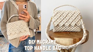 DIY  Macrame top handle bag tutorial  Bolsa de macrame  마크라메 가방 [upl. by Ellinet]