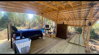 off grid cabin build  rafters purlins roof panels lofted bedroom [upl. by Davita]