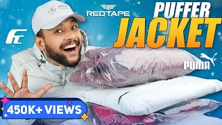 5 Best Stylish Puffer Winter Jackets for Men 🔥 Jacket Haul Review 2023  Redtape Puma  ONE CHANCE [upl. by Ebbie]